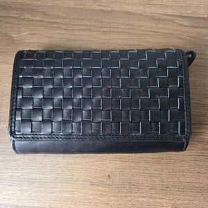 EUC GENUINE LEATHER BLACK WOVEN TRI FOLD WALLET